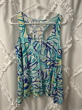 Lilly Pulitzer Aqua and Navy Floral Tank